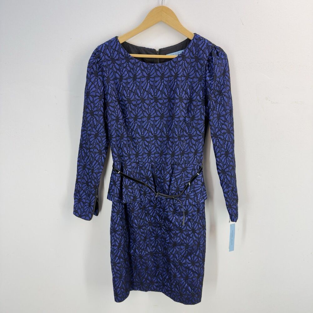 NEW ANTONIO MELANI Blue And Black Lace Peplum Midi Dress - Picture 8 of 17